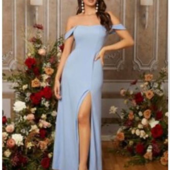 SHEIN Dresses & Skirts - SHEIN Belle Off Shoulder Split Thigh Bridesmaid Dress- Large
